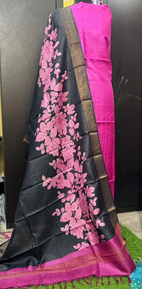 Pure Handloom Tussar Silk  Hand block Printed Dress Materials